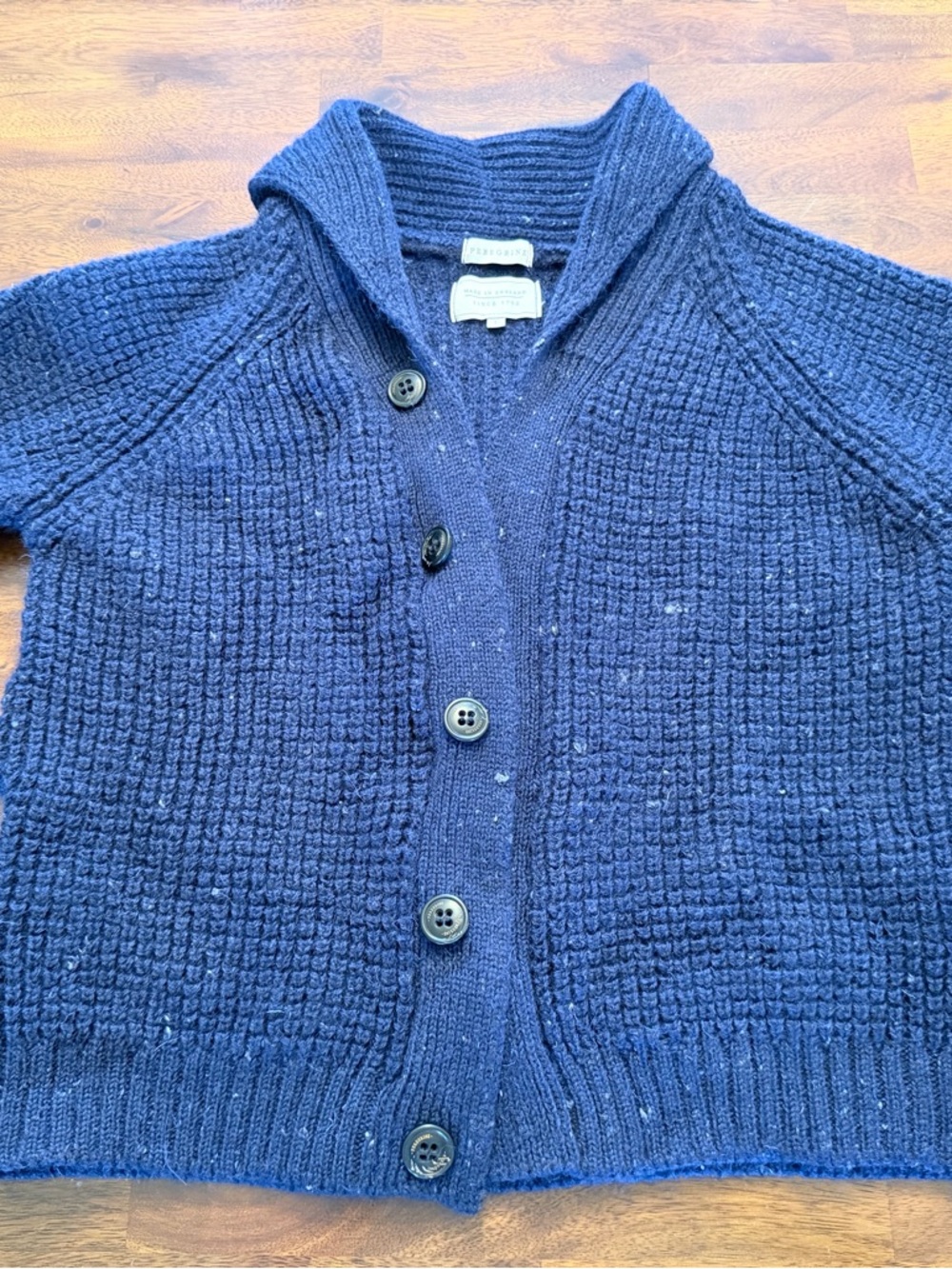 Peregrine Navy Wool Knit Button-Up Cardigan